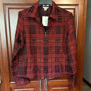 Christopher & Banks Red and Black Plaid Zip Down Jacket